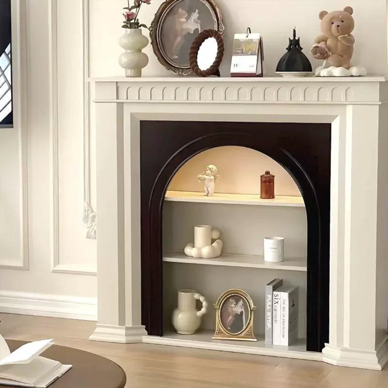 White Solid Wood Freestanding Fireplace