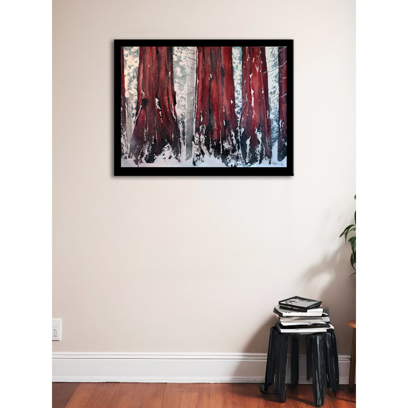 «Sequoia Tree», reproduction de peinture à l'aquarelle sur toile, H 26,5 po x l 38,5 po x P 1 po, Papier avec cadre noir