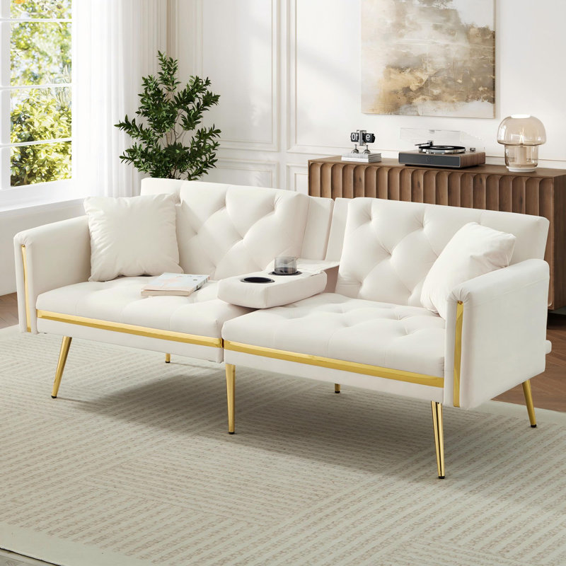 2 Seater Velvet Sofa Bed, White