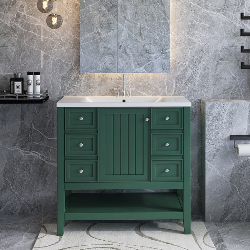 Sonaya 36'' Single Bathroom Vanity with Ceramic Top, Green