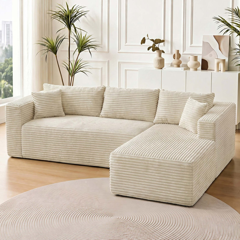 Canapé d'angle Cloud de 105 pouces avec poche de rangement et conception modulaire, Tissu beige, Orienté à droite