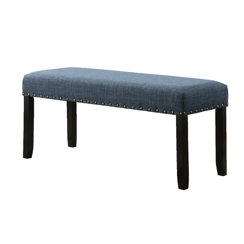 Blue Fabric Dining Bench With Alluring Nailhead Trim - Hardwood Construction, Soft Linen And Cotton Upholstery, 44" X 16.5" 19"H Upholstered Trimmed Solid Base, Classy Design,