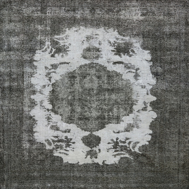 Tapis oriental noir / blanc, Carré 4 pi