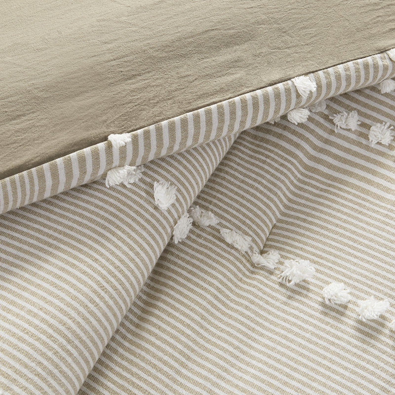 Oversized King Comforter - 100% Cotton Dyed, Taupe White Stripes, Comfortable