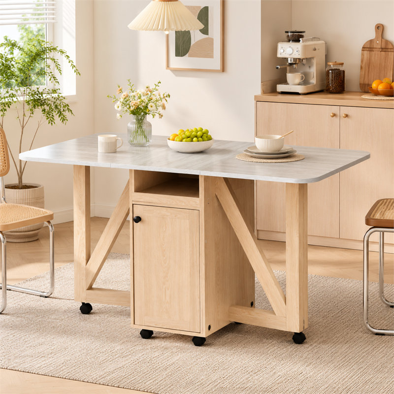 Chariot pour îlot de cuisine pliant et mobile de 50,99 pouces, table de salle à manger pliable avec plateau de table double pliable extensible.