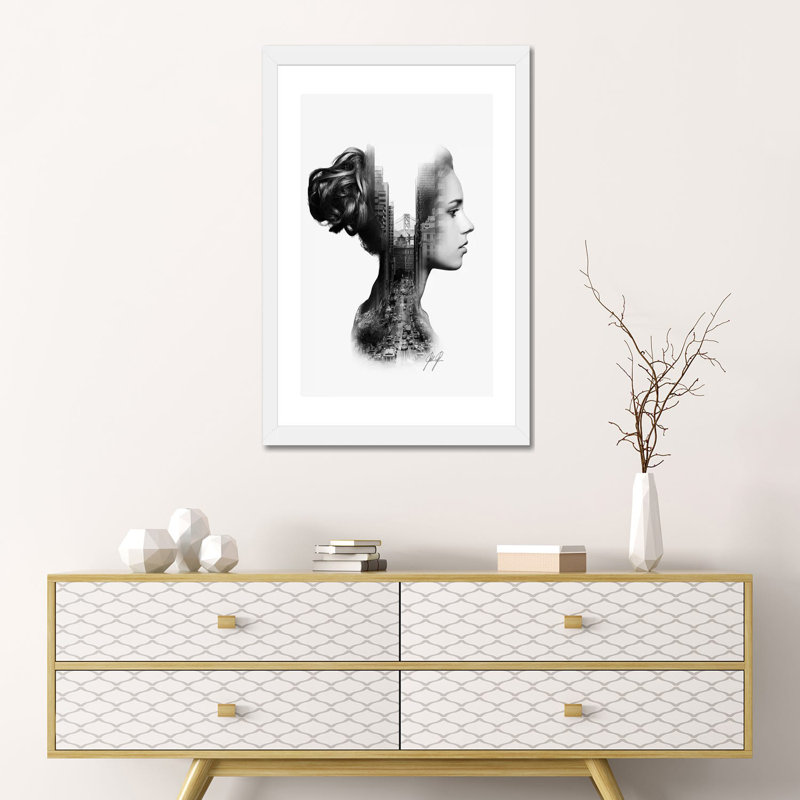 Impression d’art graphique « profile I » par Kathrin Federer, Papier encadré blanc, Blanc, H 24 po x l 16 po x P 1 po