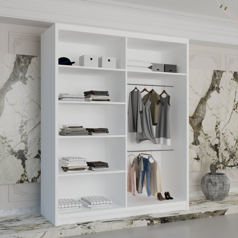 Branca Sliding Mirror Door Wardrobe with Shelves & Hanging Rails – Space-Saving Bedroom Storage – Multiple Sizes, White