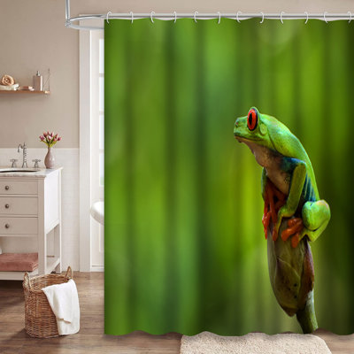 Red Eye Frog Tropical Rainforest Animal Shower Curtain with 12 Hooks