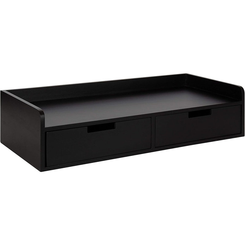 Hokku Designs Chic - console de rangement flottante ou bureau mural, tablette flottante noire moderne avec tiroirs, 28 po x 12 po x 6,5 po