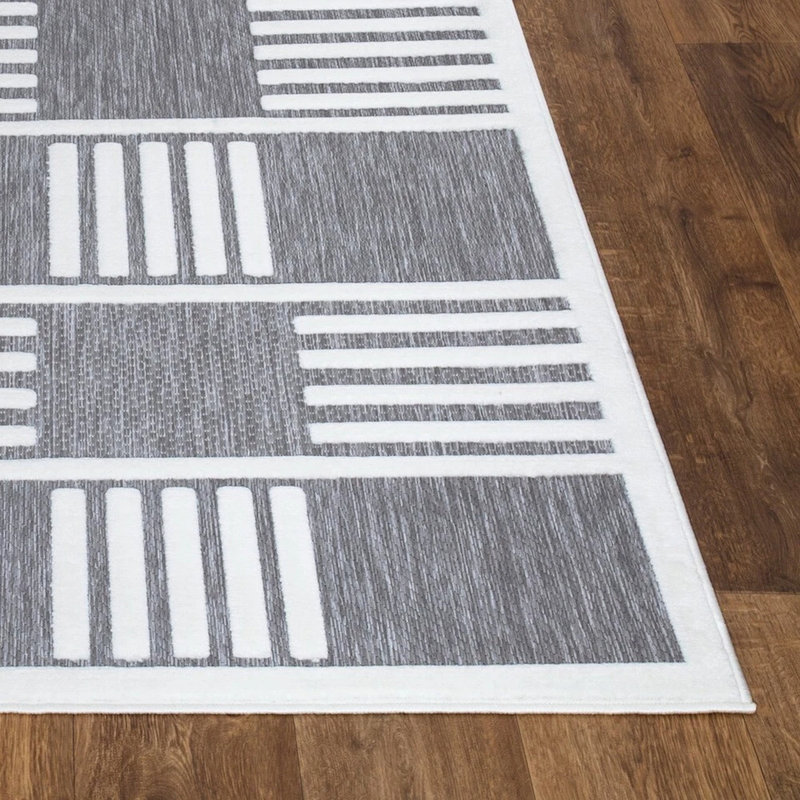Modern Non-Slip Area Rugs – Grey Cream – Living Room, Hallway Runner, Kitchen & Door Mat – Multiple Sizes
