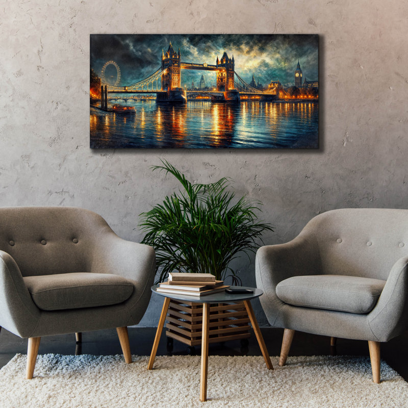 «Dramatic London Night» par Rey Klimt, art mural sur toile, H 30 po x l 60 po