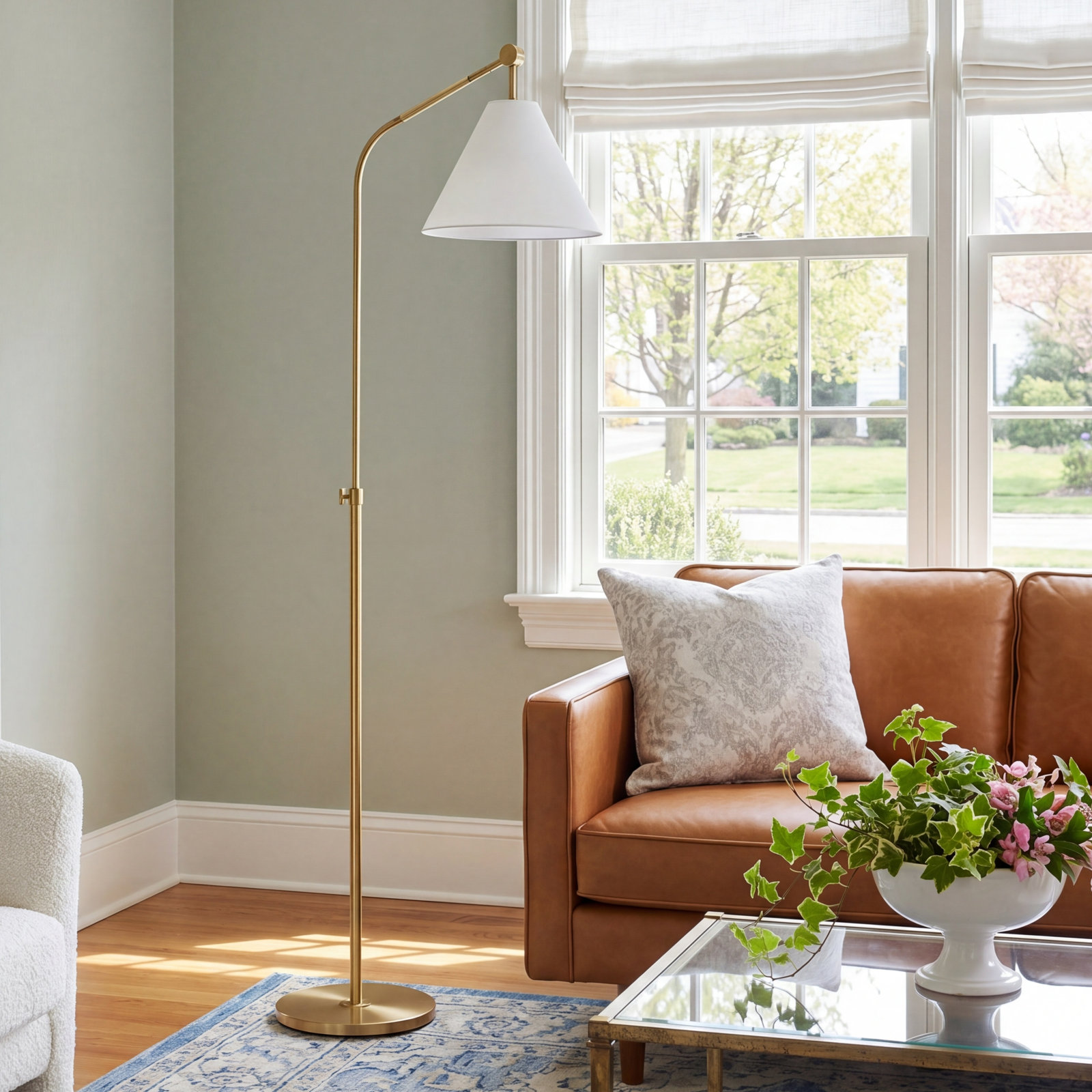 63.62'' Dimmable Floor Lamp, Burnished Brass
