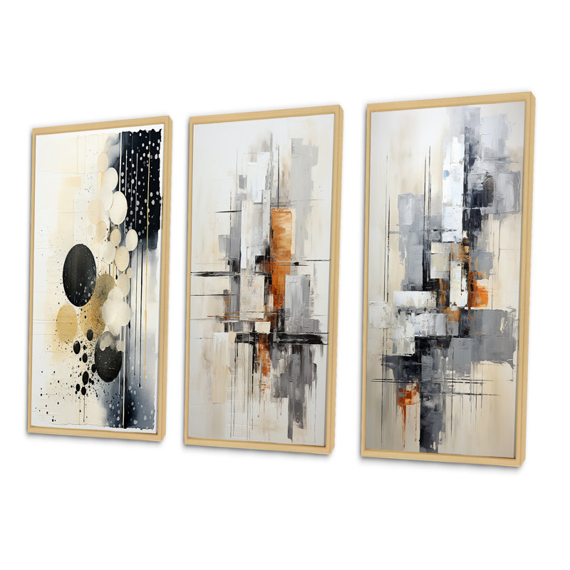 "Fusion monochromatique", 3 pièces sur toile, Encadré naturel, H 20 po x l 36 po