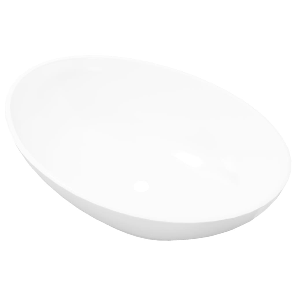 Branae White Ceramic Oval Countertop Basin Bathroom Sink with Overflow