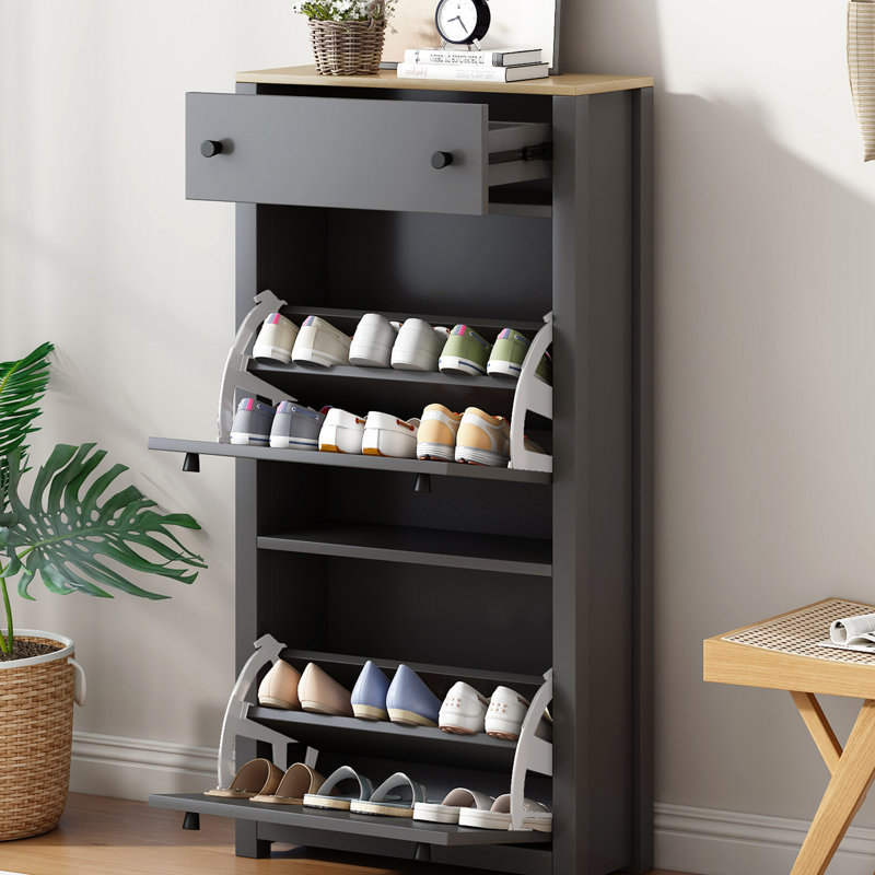 Armoire à chaussures réglable grise avec 2 tiroirs rabattables et rangement spacieux pour les formats de couloir sur mesure