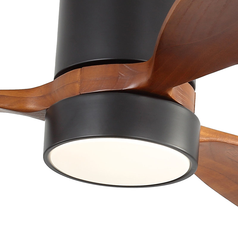 Nicola 52" 3-Solid Blade Classic Flush Mount Ceiling Fan With Light and Remote Control, Brown, Black
