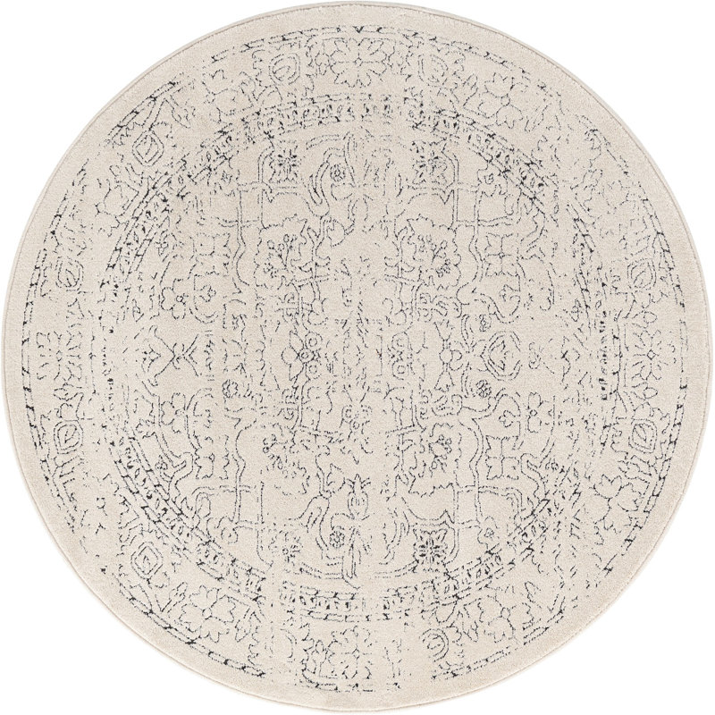 Tapis traditionnel Mekalah beige oriental, Rond 5 pi