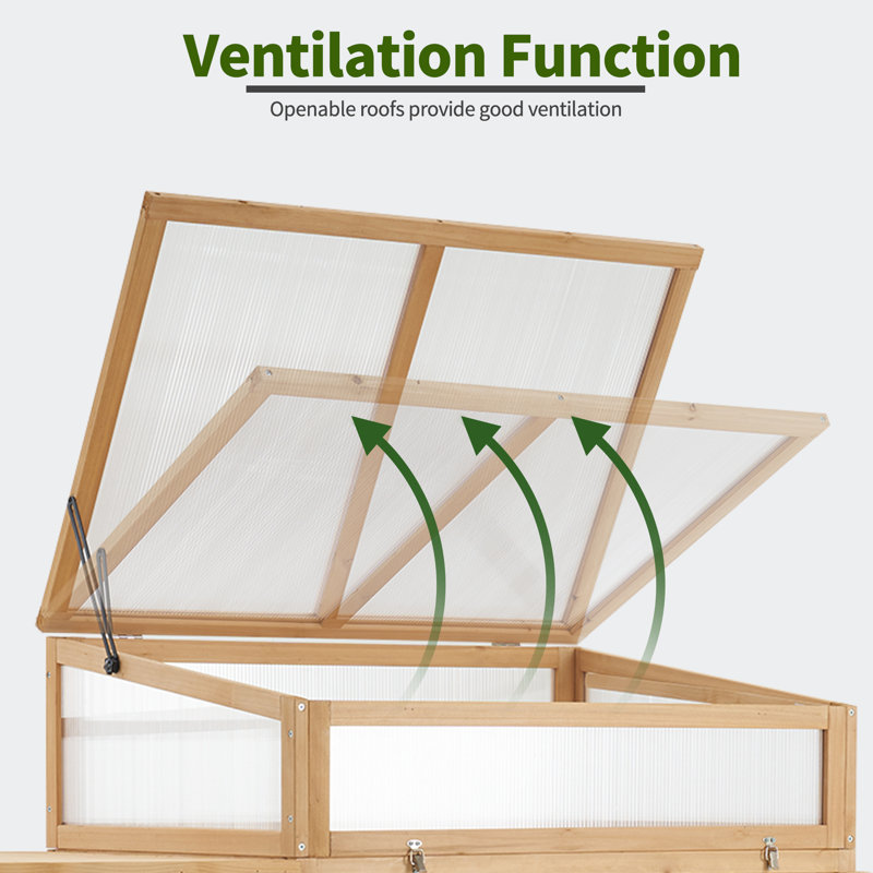 Natural Fir Wood Cold Frame Greenhouse with Foldable Potting Table