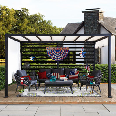 Pergola d'extérieur en acier avec abat-jour réglable blanc et écran d'intimité 10 pi x 12 pi Sunjoy