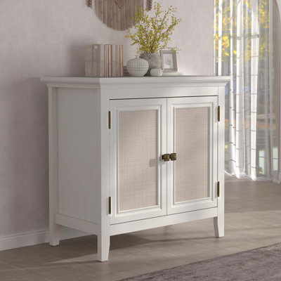 Armoire de rangement, armoire de cuisine avec portes décoratives en rotin, armoire d'appoint avec tablette de rangement réglable, armoire de rangement en bois pour couloir, salle à manger, salon, blanc