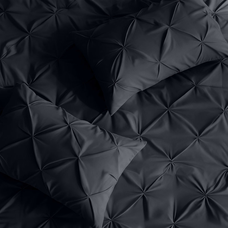 Luxury Brushed Microfiber Pintuck Duvet Cover Set - Soft, Wrinkle-Resistant, All-Season Bedding, Black