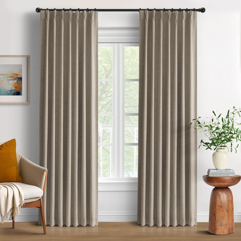 100% Blackout Curtains Polyester Faux Linen Fabric Pinch Pleated Drapes With 20 Hooks Blackout Curtains For Bedroom/Living Room ( 2 Panels Set)