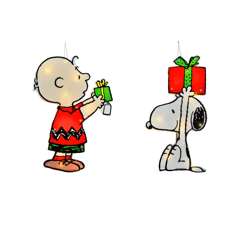 Décoration pour fenêtre de Noël 12 po Peanuts 2 PC PreLit à DEL Snoopy et Charlie Brown