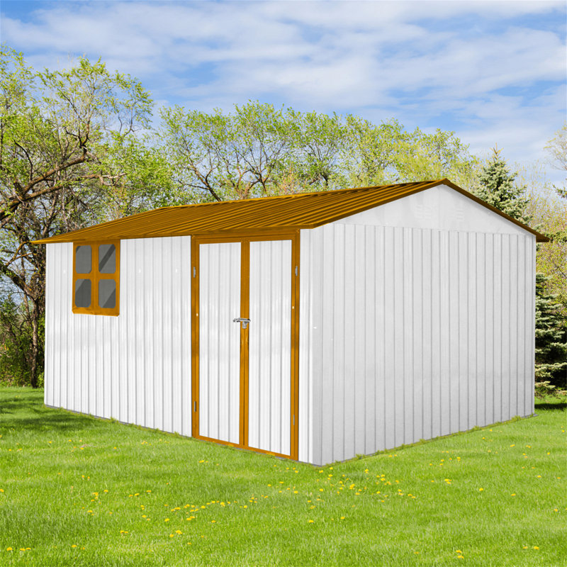 Abri de jardin en métal 12 pi x 10 pi blanc et jaune avec fenêtre