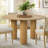 52" Round Solid Oak Wood Dining Table with 3 Sculptural Pillar Legs-1455826578