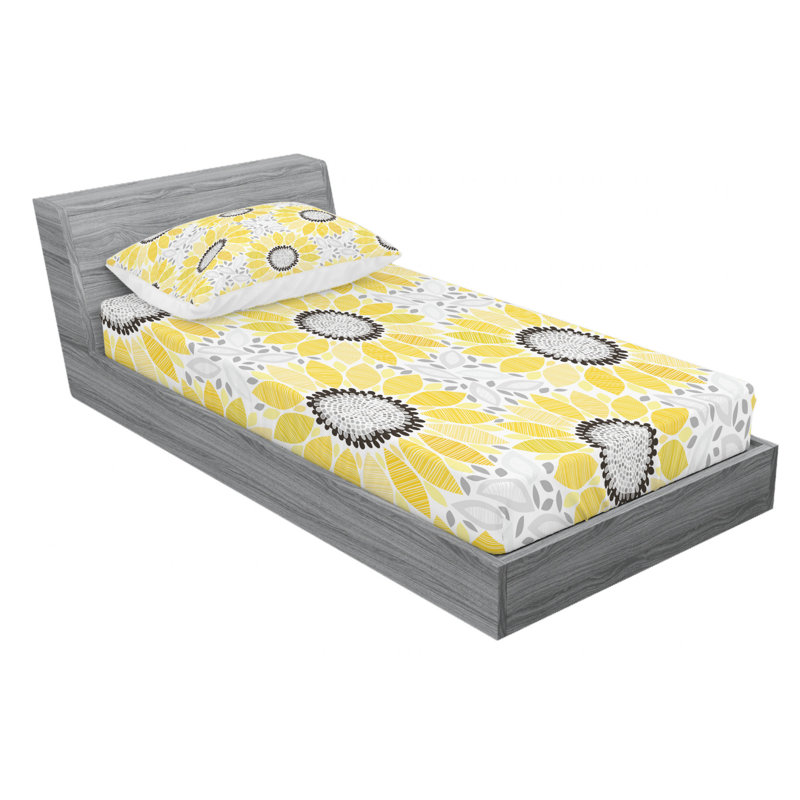 Microfiber Sheet Set, Twin XL Sheet Set with Fitted Sheet, Yellow Floral