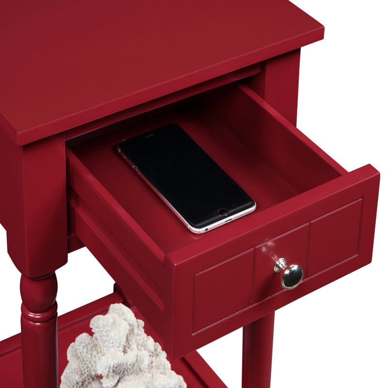 Mayall End Table With Drawer and Solid Wood Legs, Cranberry Red