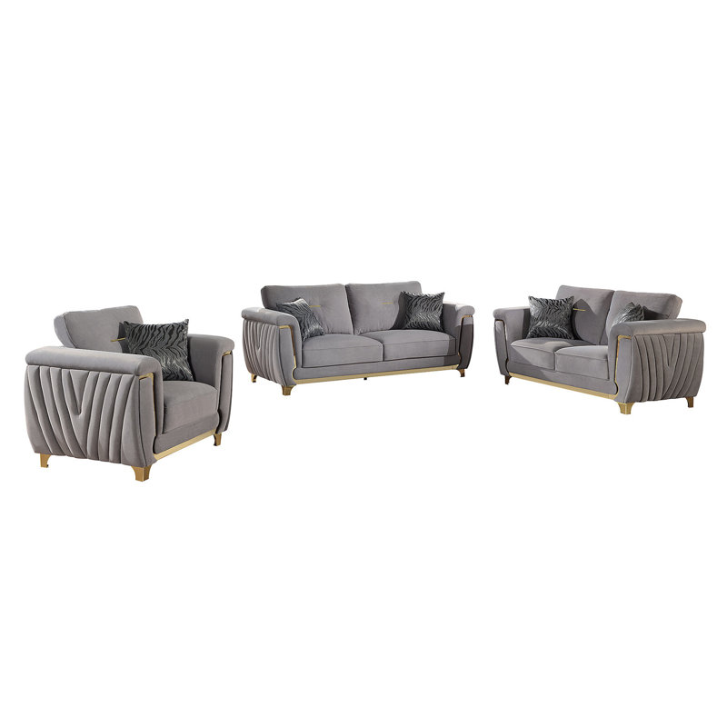 Ensemble de salon rembourré 3 pièces Leena, Gris