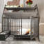 Grande cage pour animaux de compagnie avec support de rangement, tiroirs avec bacs à nourriture et à eau en acier inoxydable, support de rangement à double couche en cadre de fer et matériau en bois aggloméré, robuste, exquis et pratique (noir + gris fumée)-119747654
