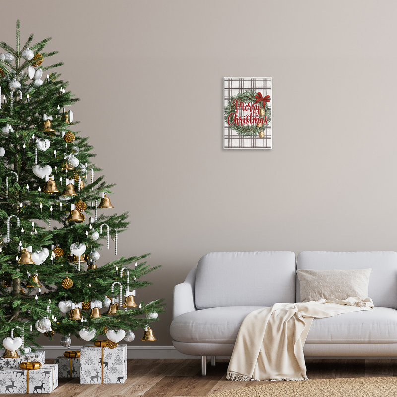 Couronne de Noël à carreaux, toile par Dogwood Portfolio, H 19 po x l 13 po