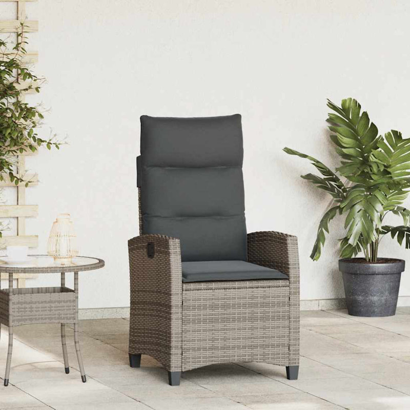  Chaise de jardin inclinable en PE rotin gris à hauteur moyenne réglable, Noir, Brun