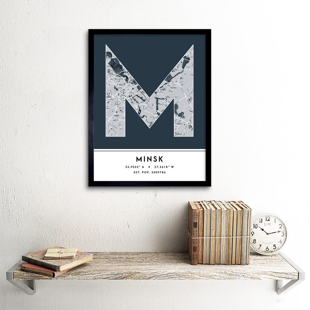 Minsk City Map Minsk Belarus City Map Navy - Single Picture Frame Typography