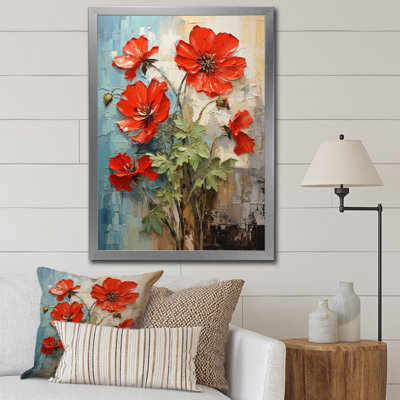 " Red Geraniums Scarlet Bloom Patchwork II "