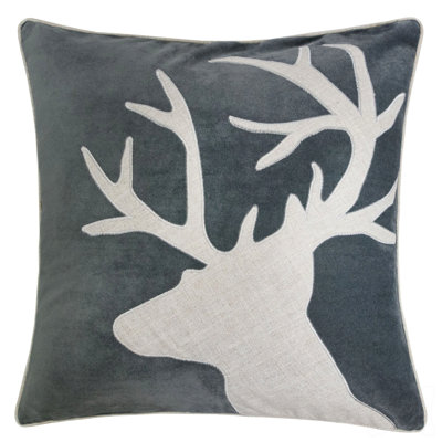 Holiday Reindeer Velvet Accent Pillow 20X20 – Gray And White With Insert