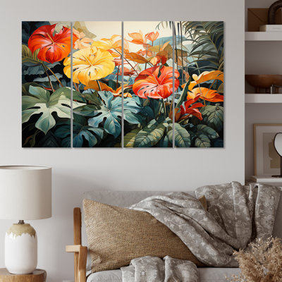 Ensemble de décoration murale tropicale orange et vert feuillage I - Tropical