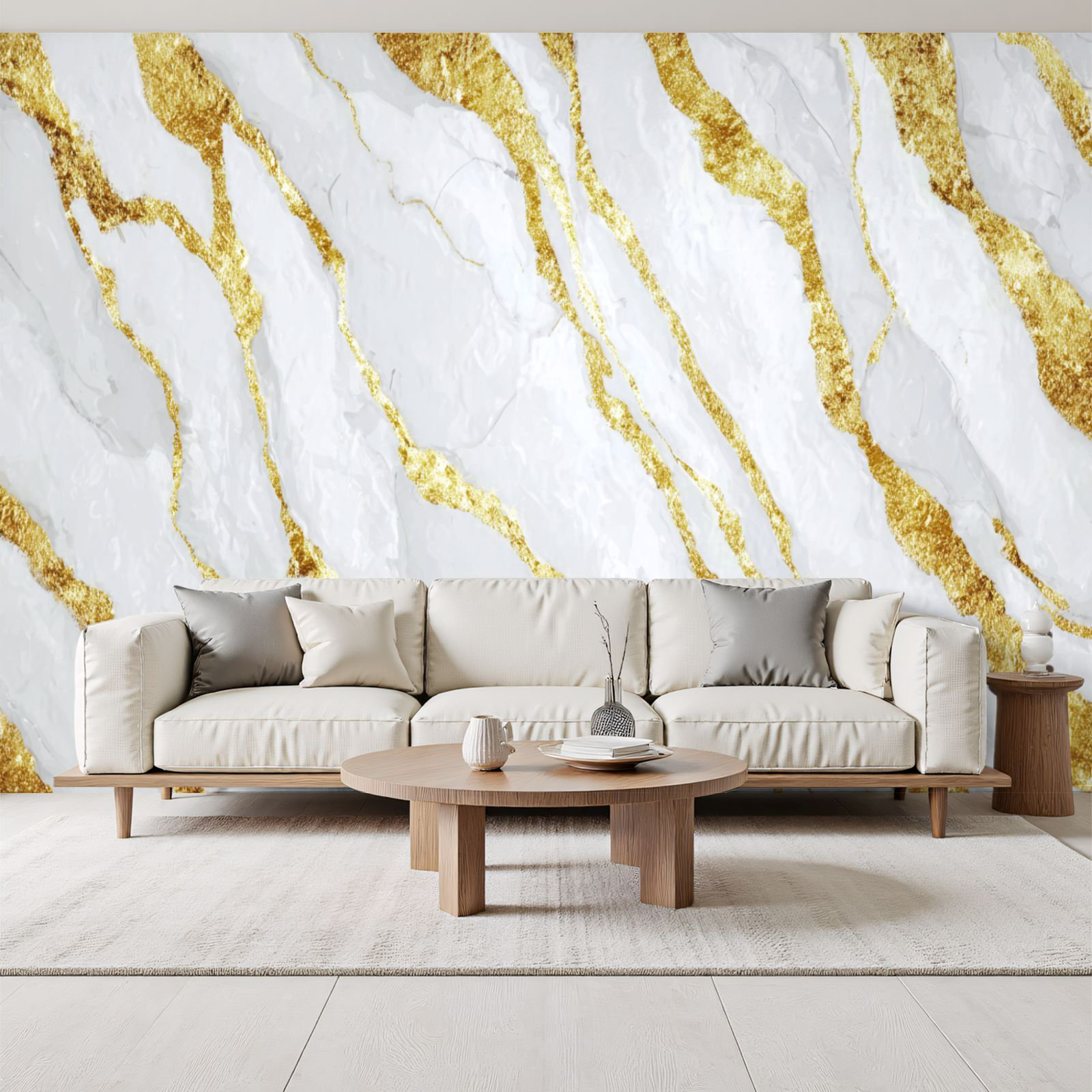 Red Barrel Studio 3D Peel and Stick Wallpaper White gold marble luxury ...