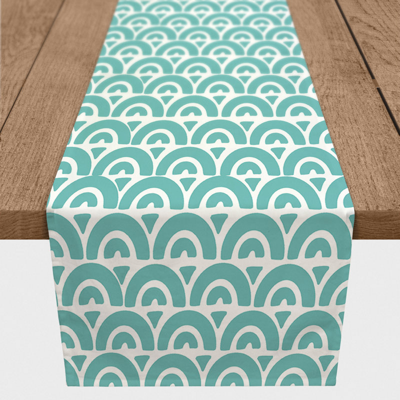 Scallop Gray Table Runner, 90" x 16", Teal, 29