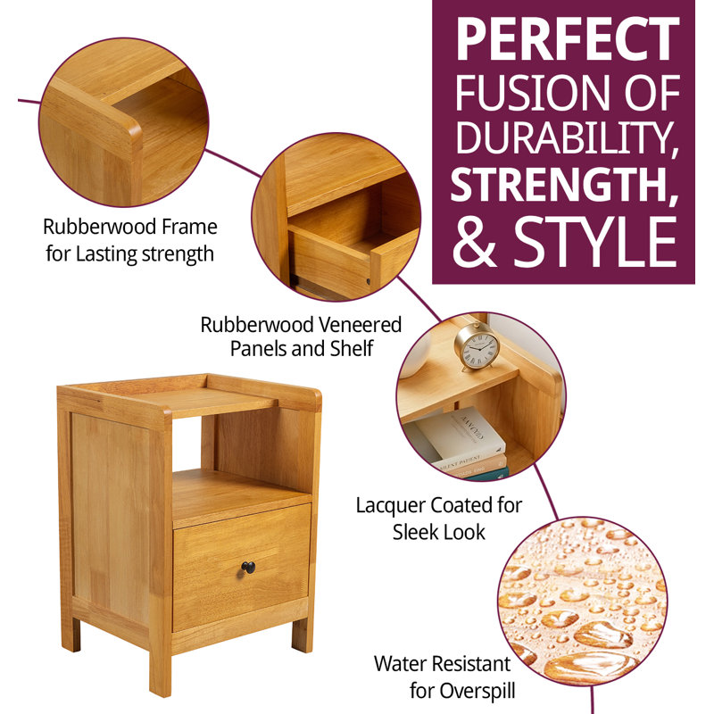40cm W Rubberwood Bedside Table
