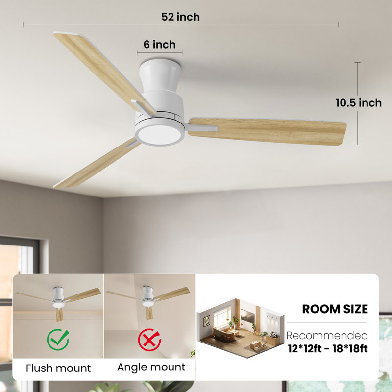 2 pièces 52 pouces ventilateur de plafond avec lumière, Blanc