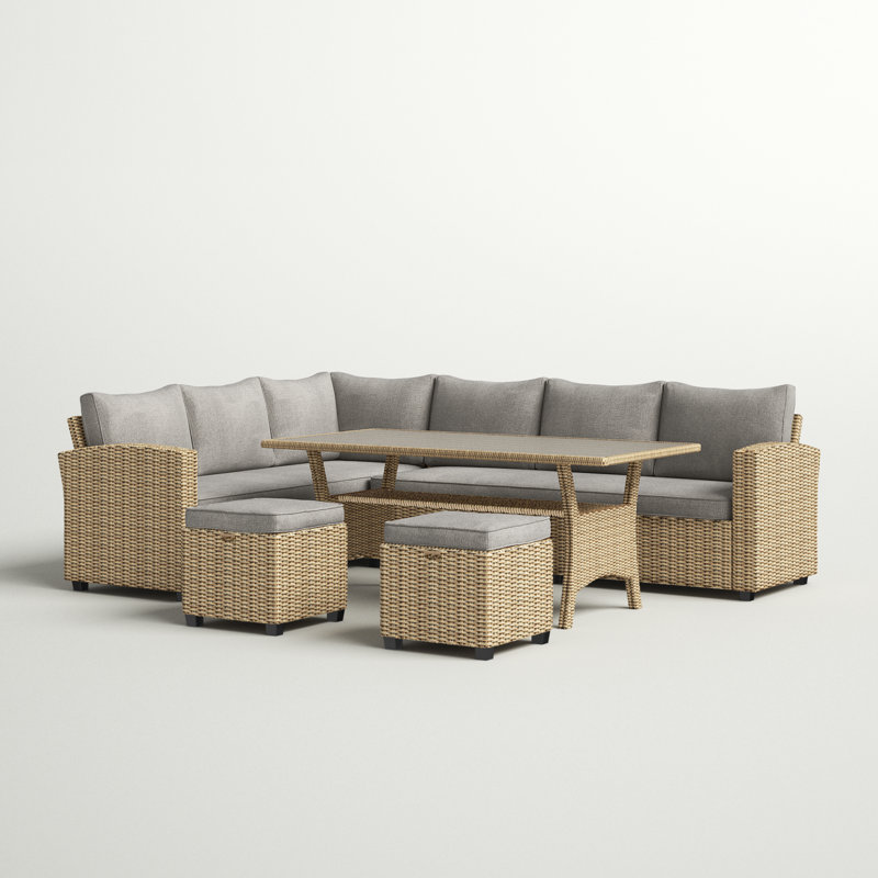 Jett 6-Person Seating Group with Polyester Cushions, Beige Frame/Natural Cushion