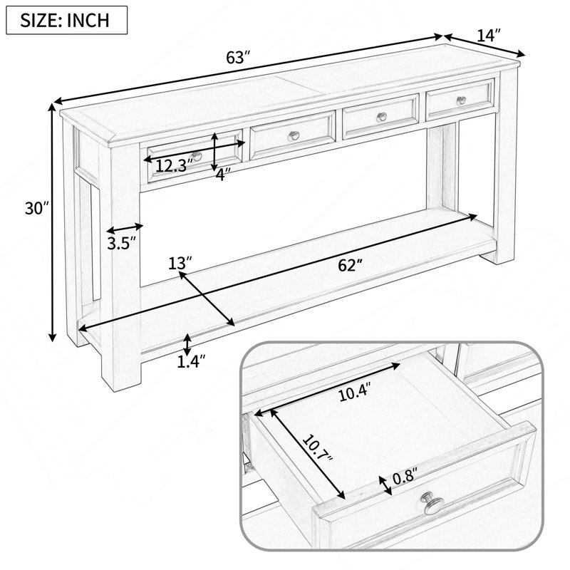 Console Table/Sofa Table With Storage Drawers And Bottom Shelf For Entryway Hallway, Tan