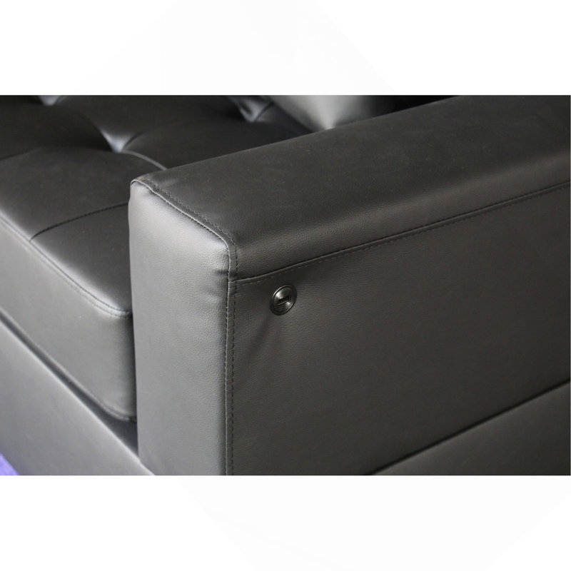 Causeuse en tissu de PVC avec lumières DEL et chargeur USB, noir