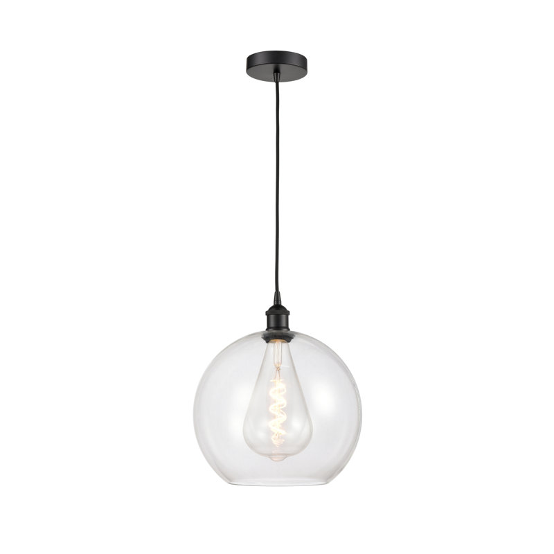 Luminaire suspendu simple à 1 lumière Ralph, Transparent, Noir mat, H 13,63 po x l 11,75 po x 11,75 po