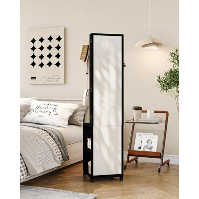 Armoire à bijoux avec 8 lumières DEL, organisateur de bijoux 66,9 pouces avec porte-vêtements, miroir pleine grandeur verrouillable avec 4 roues, tablettes de rangement avec crochets, 5 en 1, noir