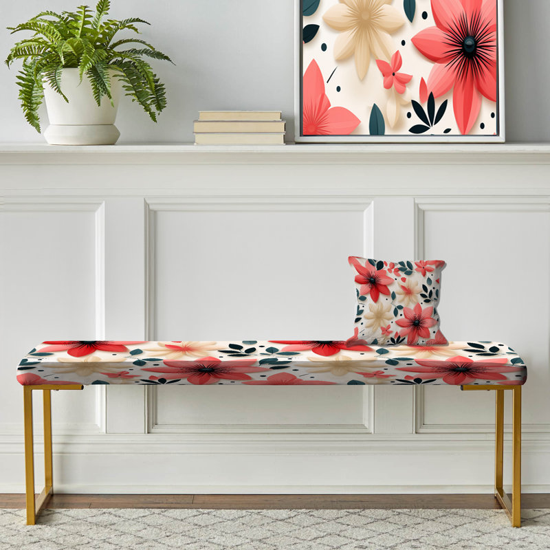Moylan - Banc rembourré doré à motif floral, Conformation Pink And White Floral Pattern