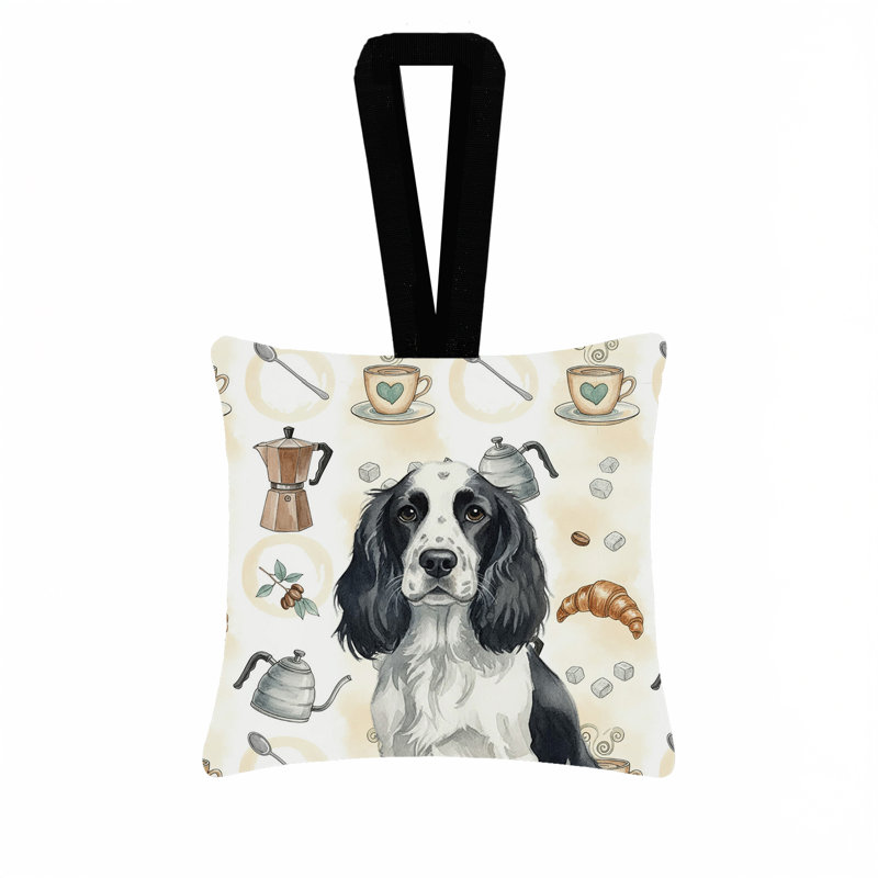 Ornement suspendu en tissu carré noir et blanc à épagneul Springer Spaniel 3,5 x 3,5, Springer anglais anglais noir et blanc